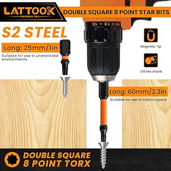 Amazon.com: Double Square 8 Point Star Bit Set, LATTOOK